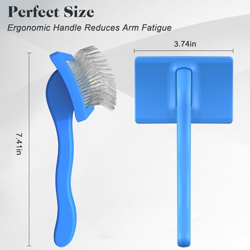 2PCS Slicker Brush for Dogs & Pet Comb,Professional Dog Grooming Brush (Goldendoodles,Poodles,Labradoodles) with Extra Long Pins to Effectively Remove Tangles, Knots and Mats (Blue, Medium) - color: Blue, size: Medium