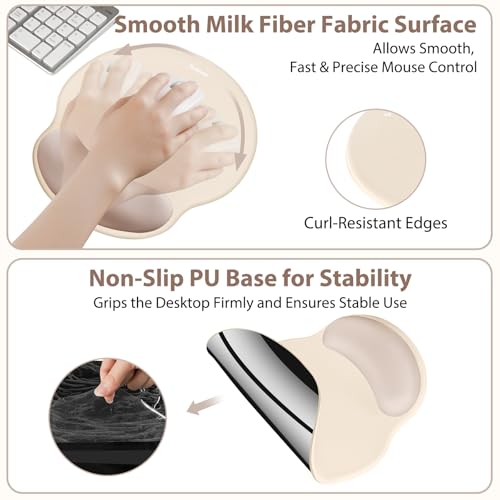 Mouse Pad and Keyboard Wrist Rest, 3-in-1 Gel Memory Foam Ergonomic Mouse Pad with Wrist Rest Set, Gaming Mousepad Arm Cushion Support for Computer Office Desk Accessories Cute Setup,Apricot - color: Apricot