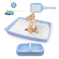 PAWISE Cat Litter Box Set, Small Cat Kitten Starter Kit, Includes Cats Toilet Kitten Litter Pan with Litter Scoop, Double Dish Cat Bowl, Kittens Mouse and Ball Toy - color: Blue