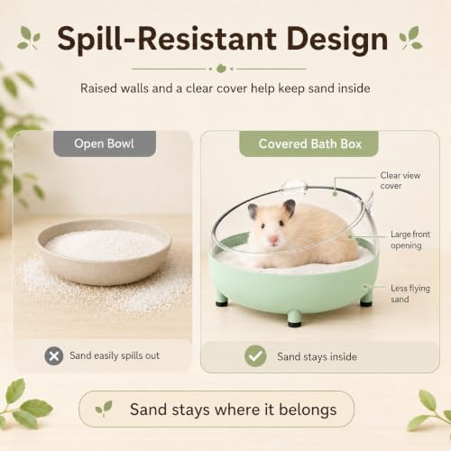 Meow&Woof Hamster Sand Bath Container, Large Sandbox Toilet Gerbil Batheoom, Tiny Chinchilla Dust Bathtub Sand Bath Box for Hamster Cage Accessories 5.2 Inch-Light Green - color: Light Green