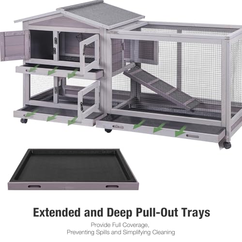 Indoor/Outdoor Rabbit Hutch with Pull-Out Tray, Weatherproof Bunny Cage & Attached Run - Also for Chickens (Grey, L) - color: Light Grey