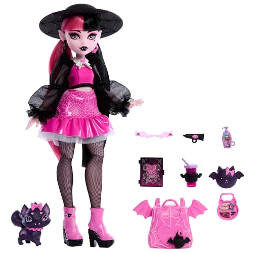 Monster High Draculaura Doll with Pet Bat-Cat Count Fabulous and Accessories Like Backpack, Spell Book, Bento Box and More - style: Draculaura