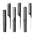 6 Pieces Carbon Fiber Hair Combs Set, General Styling Grooming Combs, Anti Static Heat Resistant Hairdressing Comb, Fine and Wide Tooth Hair Barber Rat Tail Comb - color: Black - 6PCS Carbon Fiber