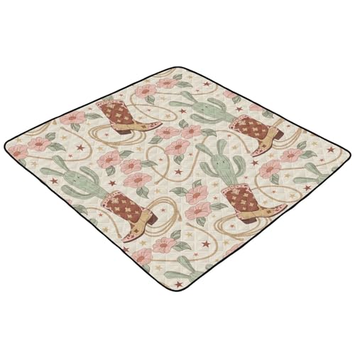 Baby Play Mat Cactus Cowboy Boots Floral 50 x 50 Playpen Mat Baby Play Mats for Floor Play Gym Crawling Mat Non-Slip Cushioned Baby Playmat for Infants, Babies, Toddlers - color: multi 1