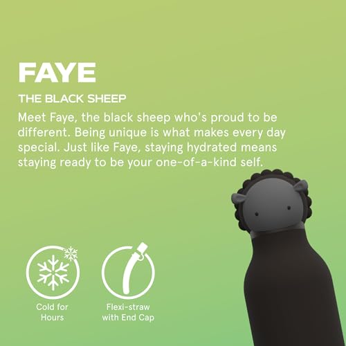 asobu Bestie Water Bottle, Cute Collectible Character, Leak Proof, BPA Free | 16 oz, Stays Cold 24 Hours, Double Wall Vacuum Insulation, Food Grade Stainless Steel, Spill Resistant, Great Gift Idea - color: Black Sheep