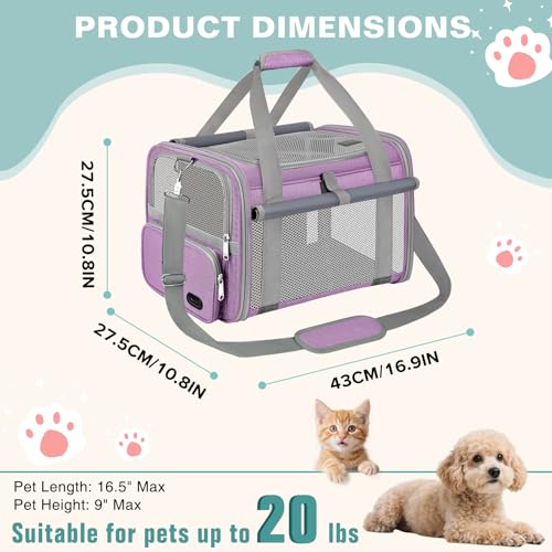 Cat Carrier Top Load, Privacy Curtains Soft Pet Travel Bag Airline Approved | Collapsible Soft-Sided Cat/Dog/Pet Carrier for Small Cats Dogs Puppy Under 16 lb, Washable Kitten Mesh Cage (16.9x10.8x10.8) - color: Purple