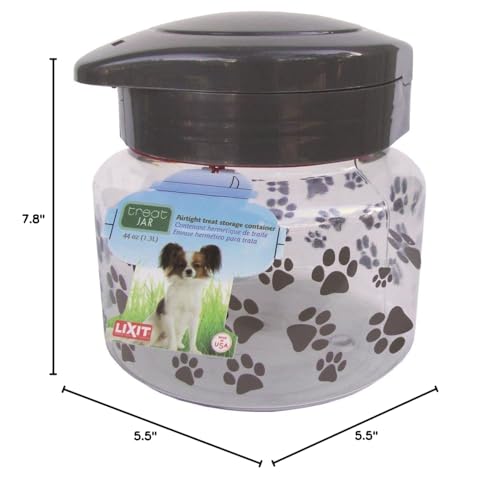 Lixit® Dog Treat Plastic Jar - Airtight Food and Treat Storage Jars for Dogs, Cats, Small Animals and Birds - Made in USA (Paw Prints - Gray, 64 Ounce) - size: 64 Ounce
