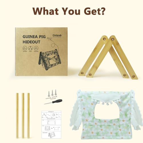 Guinea Pig Hideout No Bottom, Sturdy Bamboo Small Animal House with Window, Rabbit Bunny Tunnel, Easy to Assemble for Hamsters Bunny Rat Chinchillas Playing Hiding, Guinea Pig Cage Accessories, Pink - color: Pink