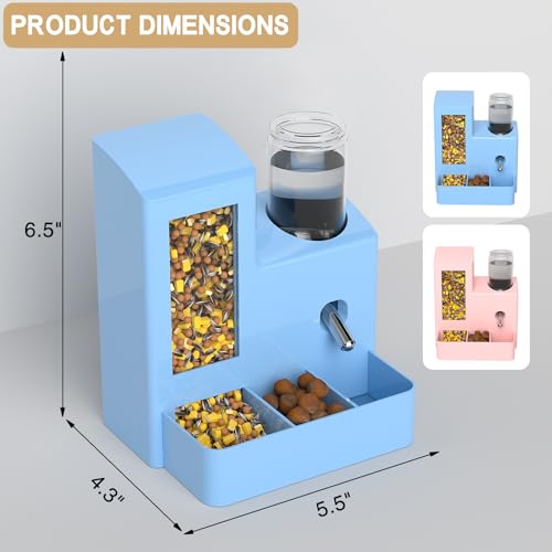 Automatic Hamster Feeder, 2-in-1 Water Bottle Dispenser No Drip | 5.51x4.33x6.49 Inch compact design with hamster water bottle, hamster food bowl and hamster accessories for small pets. - color: Blue