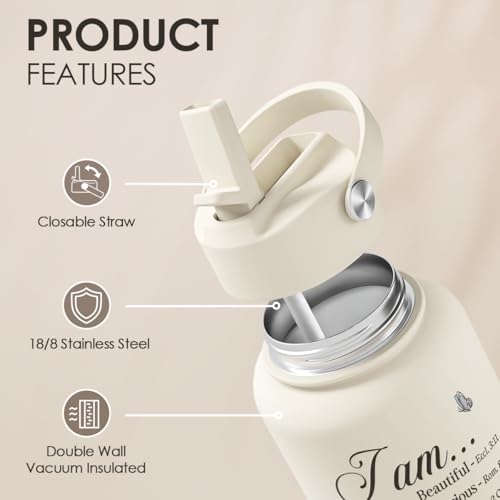 Christian Inspiration Water Bottle 32oz Stainless Steel with Lid & Straw, Inspirarional Insulated Bottles for Women Girls, Religious Inspirational Gift Idea for Birthday Christmas - color: Christian