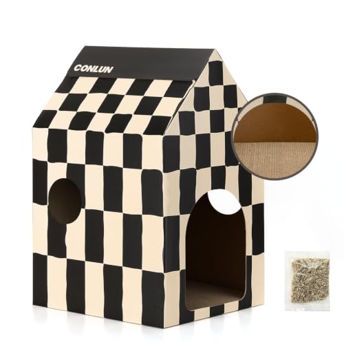 Conlun 2-Pack Cat Scratching Pad House Indoor Cave <13 lbs | 2-pack cozy caves, heavy-duty cardboard | traps messy crumbs, quick setup | ideal for multiple cats up to 13 lbs - size: Medium - 2 Pack