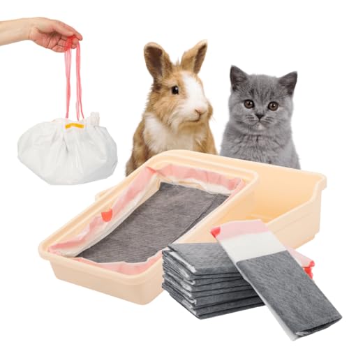 HoppScotch.bun Litter Box Liners, 22 pack Super Absorbent Carbon Odor Eliminator Rabbit Litter Pad Bags- Adhesive, Contactless Cage Liner (Charcoal, X-Large)
