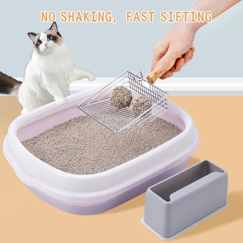 DHXYZZB Metal Cat Litter Scoop with Holder - Heavy Duty Litter Scooper & Speed Sifter with Comfortable Wood Grip - Washable Convenient Stand for Easy and Efficient Cleaning - color: Silver