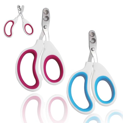 2Pcs Pet Nail Clippers Dog Cat Nail Clipper with Guard - Avoid Over Cutting, Cat Claw Trimmers for Rabbits Kittens Guinea Pigs Puppies and Small Animals, Non-Slip Handle & Stainless Steel Blades
