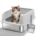 Stainless Steel Cat Litter Box for Kittens, Low Entry Kitten Litter Box | Small Metal Litter Box, Includes Scoop and Mat, High Sided, Non-Sticky, Anti-Urine Leakage, Easy Cleaning - size: Small(17.3"x13.4"x8.1")