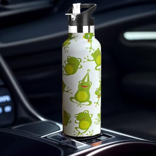 Kids Water Bottle with Straw,Green Frog Bottle Vacuum Insulated Stainless Steel Travel Mugs Tumbler For Sport School Outdoor 20 oz - color: Green Frog