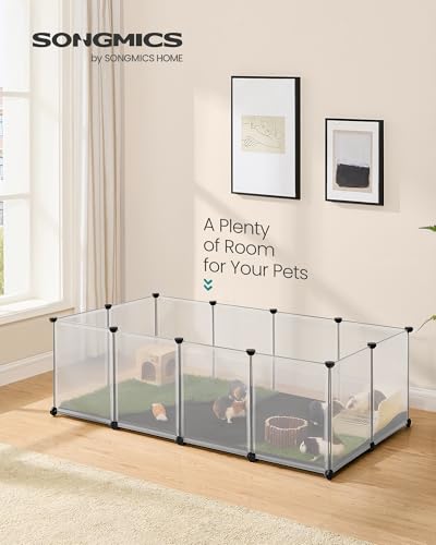 SONGMICS 20 Panels Guinea Pig Playpen,Removable Oxford Fabric Mat,Small Animal Pen, Pet Fence Indoor,DIY Plastic Enclosure for Hamsters, Rabbits, Hedgehogs, 49.2 x 24.8 x 16.5 Inches, White ULPC009W01 - color: Full White, style: 20 Panels - 49.2"L x 24.8"