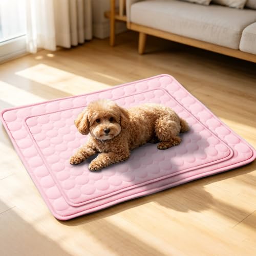 2026 Arc-Chill Upgraded Dog Cooling Mat Q-Max>0.4 Pet Cooling Pad | Non-slip Dog Bed Mats Washable Cooling Mat for Dogs Cats Instant Cool Relief for Indoor Floor Sofa, Outdoor Garden& Car Seats - color: Pink, size: 28x22 in