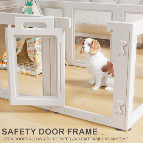 Clear Acrylic Dog Playpen with Door,23.6" Puppy Playpen,Easy Assemble Pet Fence,10-Panel for Puppies/Small Dog Play Pen Indoor (White, 23.6 Inch-H, 10 Panel) - color: White-10