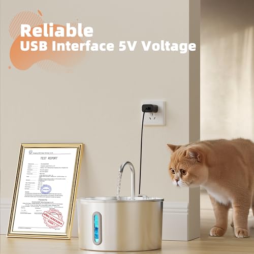 Cat Water Fountain Stainless Steel: 2.2 L Cat Fountain for Drinking - Automatic Pet Water Fountain for Cats Inside - Metal Cat Dog Water Dispenser Bowl with Faucet Water Level Window Ultra Quiet Pump | Automatic Metal Pet Water Fountain for Cats Inside, C