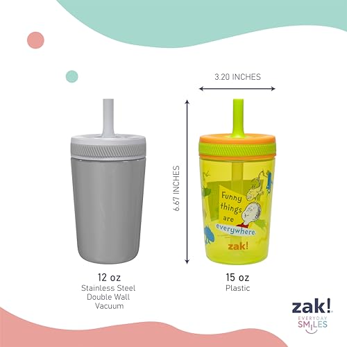 Zak Designs Dr. Seuss Kelso Toddler Cups For Travel or At Home, 15oz 2-Pack Durable Plastic Sippy Cups With Leak-Proof Design is Perfect for Kids (One Fish, Two Fish) | BPA Free, Plastic, Sippy Cups, Cup Holder Friendly, Dishwasher Safe, Easy to Clean, Fo