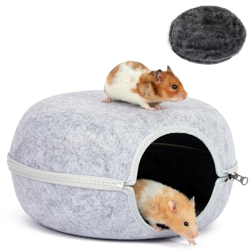 Guinea Pig Hideout, Double Function Guinea Pig Bed with 2 Soft Cushions, Small Animal Cage Accessories for Guinea Pigs, Hamsters, Hedgehogs, and Ferrets (Light Grey) - color: Light Grey