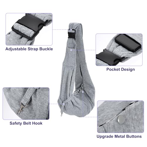 Dog and Cat Sling Carrier Up to 16.5 Lbs, Hand-Free Reversible Pet Sling Carrier with Adjustable Strap and Pocket, (Grey, 1 Pcs) Intended for Hiking/Camping/Traveling - color: Grey