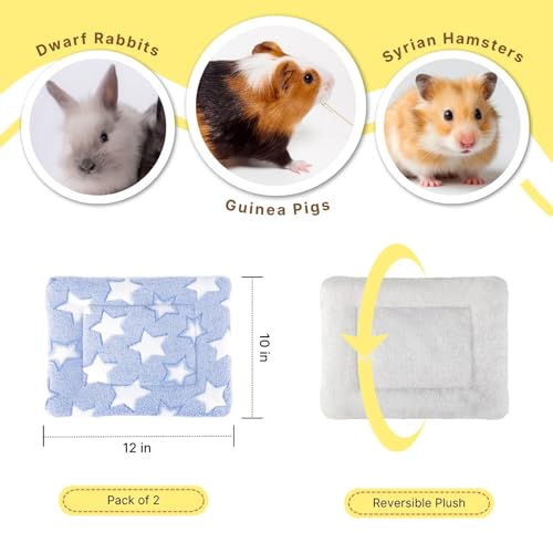 Guinea Pig Bed, 2 Pack (12x10 Inch) Soft Plush Small Animal Bed Mat, Washable Bedding Blanket Sleeping Warm Pad for Bunny, Rat, Ferret, Chinchilla - color: Light Blue