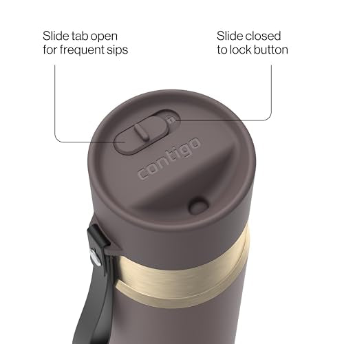 Contigo AutoSeal 16 oz Stainless Steel Vacuum-Insulated Water Bottle with Leakproof Push-Button Spout & Lock, Carry Strap, BPA-Free & Lead-Free, Dishwasher Safe - color: Terra Champagne, size: 16 Ounces