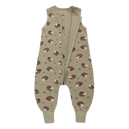 Miracle Baby Sleep Sack with Feet - 0.5 TOG 100% Breathable Cotton Wearable Blanket, Sleeveless Design Sleeping Bag for Baby - color: Green Hedgehog, size: 2-4 Years(L)