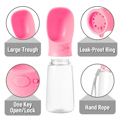 Mr. Pen- Portable Dog Water Bottle, 19 oz, Large | Leak Proof Puppy Water Dispenser with Drinking Feeder for Pets, Outdoor Walking, Hiking, Travel, Not Dishwasher Safe - color: Pink