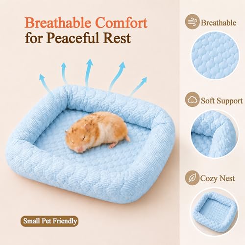 Small Animal Cooling Bed, Ice Silk Summer Pet Bed with Raised Pillow Edges, Non Slip Sleeping Mat for Guinea Pigs, Hamsters, Rabbits and Other Small Pets - color: Blue
