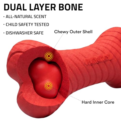 Playology Dual Layer Bone Dog Chew Toy - Jumbo, Beef Scent | Rubber Construction, All Natural Scent, Heavy Duty Design - size: Jumbo, style: Beef