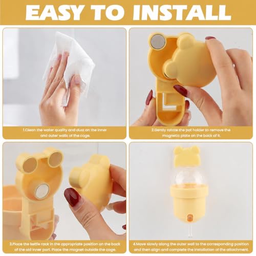 Magnetic Hamster Water Bottle, 3.7 oz Glass Small Pet Water Dispenser with Quiet Vacuum Nozzle, Drop-Resistant Holder for Cage or Glass Tank, for Hamsters, Gerbils and Mice(Yellow)