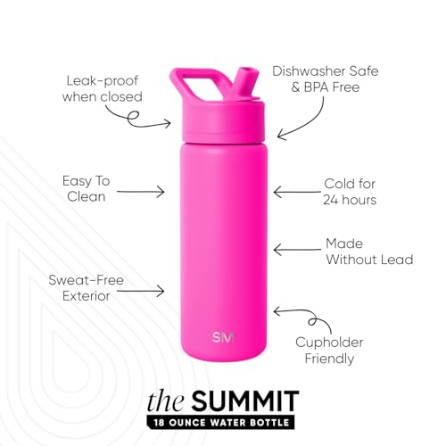 Simple Modern Insulated Water Bottle with Straw | 18oz | Pink | Summit Stainless Steel Water Bottles, Metal Cup | Leak Proof for School, Gym, Travel, Sports | Raspberry Vibes - color: -Raspberry Vibes, style: 18oz