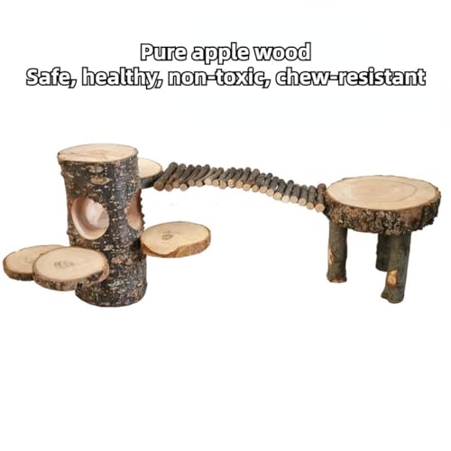 Wooden Hamster Platform Toy, Safe Wood Chinchilla Activity Playground Stand Ladder for Pet Guinea Pig Climbing Bridge Hamster Hideout
