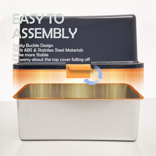 MEEXPAWS Stainless Steel Cat Litter Box Top Entry XL Large with Lid, 8'' High Side Metal Cat Litter Box for Big Cats, Top Cover with Slot, Non-Stick, Easy Clean, Include Litter Scoop - color: Brown