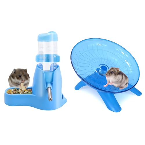 Wontee Hamster Water Bottle Water Dispenser Hamster Silent Exercise Running Wheel for Dwarf Hamsters Gerbil Mice (Blue, 80ML) - color: Blue, size: 80ML