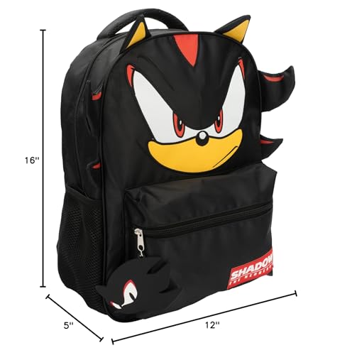 AI ACCESSORY INNOVATIONS Sonic The Hedgehog Backpack for Boys & Girls, Shadow 16 Inch Schoolbag with 3D Features, Durable School Bag for Kids - style: Black Shadow