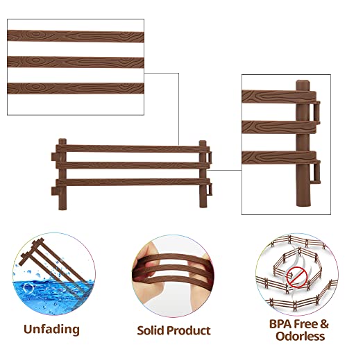 Toymany 24PCS Plastic Corral Fencing Playset Accessories for Farm Animals Figurines, Cake Toppers - Educational Gift for Kids and Toddlers - style: Brown(24PCS)