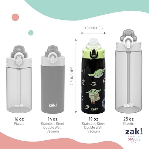 Zak Designs Star Wars Grogu Sage 19oz Leak-Proof Straw Kids Water Bottle | BPA Free, Insulated Stainless Steel, Cupholder Friendly, Dishwasher Safe, Lid Lock, Handle, For School, Home, Travel, Outdoor - color: Grogu, Din Djarin
