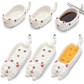 6 Pcs Cute Soy Sauce Dipping Bowls, Small Ceramic Dipping Dishes, Mini Cat Shape Sushi Tray with Chopstick Holder Tableware for Seasoning Oil Vinegar Ketchup Wasabi, Japanese Style