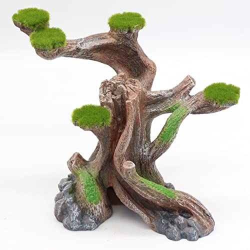 relaqcc Reptile Decor Aquarium Decorations Artificial Moss Resin Fish Tank Rocks Simulation Hollow Tree Leopard Gecko Trunk Accessories Aquarium View（Medium） - size: Medium-A