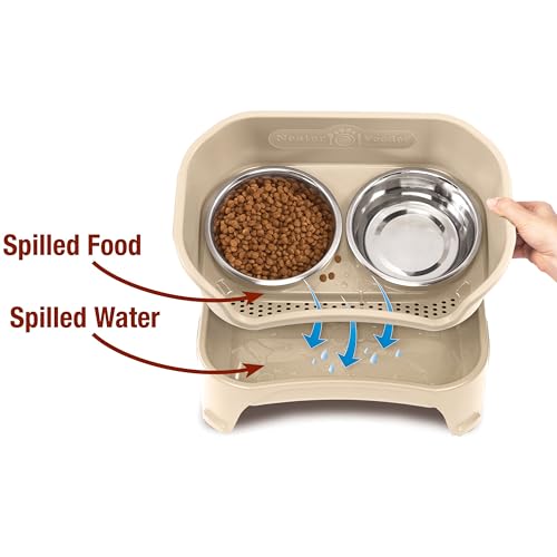 Neater Feeder Express Mess Proof Dog Bowls Elevated for Medium and Large Breed – Made in USA – No Spill Raised Slow Feeder Elevated Dog Bowl Stand, Slow Feed Food and Water Bowl Set, Almond - color: Almond, size: Medium to Large w/ 9 Peak Slow Feed Bowl