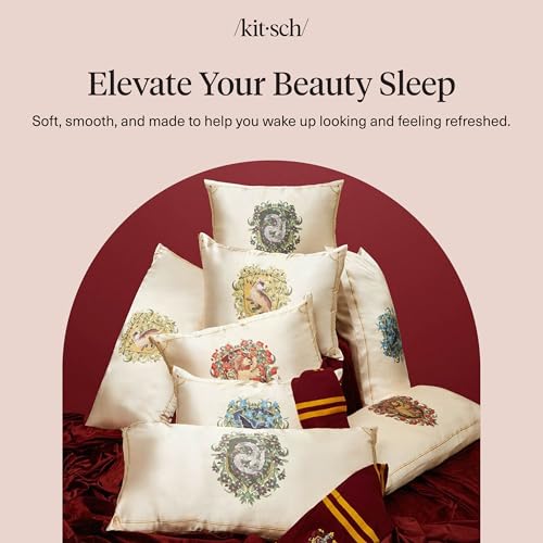 Kitsch x Harry Potter Satin Pillowcase with Zipper – Cooling & Better Than Silk Pillowcase for Hair & Skin – Double-Sided Crest Design – Kids Pillowcase King Size (19x36) - Ravenclaw - color: Harry Potter - Ravenclaw, size: King (1 Pack)
