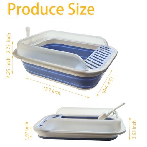 Low Entry Kitten Litter Box Collapsible Shallow Litter Box | Senior Cats Anti-Splashing Kitty Training Open Potty Pan Scoop Leak-proof pedal Cat Toilet No Smell Easy Clean - color: Blue, size: Large