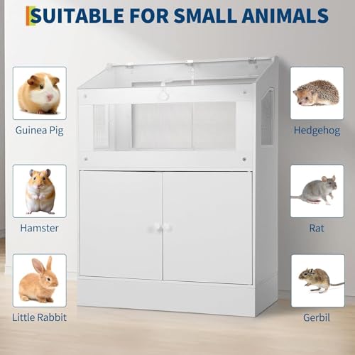 Hamster Cage with Storage Cabinet, Clear Acrylic Small Animal Enclosure with Ventilated Design, Habitat for Hamsters, Gerbils, Rats, Guinea Pigs and Hedgehogs