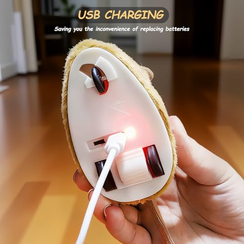 Interactive Mouse Cat Toy, Automatic Moving Fake Rat Mouse Cat Toy, Realistic Rechargeable Dog Mouse Toy with Sound & Feather & Bell, Prank Joke Scary Trick Rats for Cats Dogs - color: Yellow