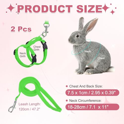 Rabbit Harness and Leash, Escape Proof Bunny Cat Leash Small Animal Harness Soft Adjustable Buckle(2Pcs, Grass Green) for Bunny Kitten Cats Puppies Walking Hiking Training - color: Grass Green