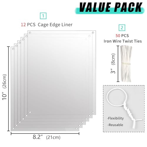 Oncpcare 12 Pack Rabbit Cage Urine Guard 10'' x 8.2'' Pet Plastic Splash Guard Panels Liner Protection Clear Edge Liner Guinea Pig Side Lining Bird Cage Protector from Cats - size: 12pcs